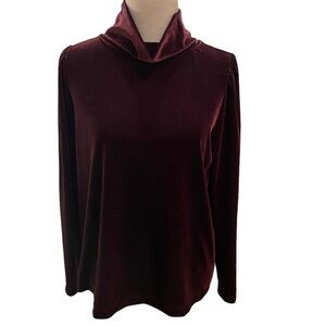 Ann Taylor Loft Velvet Long Puff Sleeve Turtleneck Women’s Large Burgundy